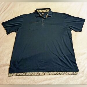 FootJoy FJ Golf Polo Shirt Men's XL Navy Blue Floral Trim Pocket Performance